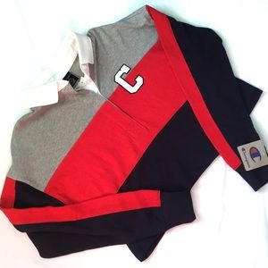 𝅺Champion Cropped Rugby Stripe Shirt NWT. Sz S